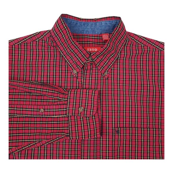 Izod Mens Red Plaid Long Sleeve Button-Down Cotton Shirt M - Picture 1 of 7